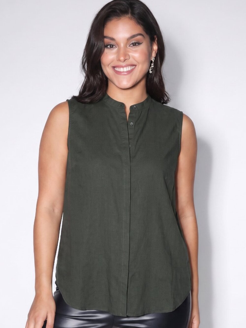 Eileen Fisher Organic Cotton Poplin Band Collar Shirt